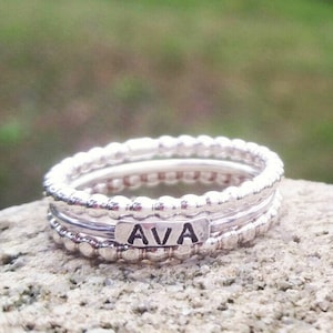 2mm Sterling Silver Stackable Name Rings, Stackable Mother's Rings, Layered Rings, Stackable Rings, Customized Rings, Name Rings Stackable