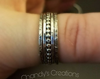 Sterling-Silver-Stackable-Rings-Midi-Layered-Stacking-Customized-Hammered-Spacer-Beaded-Stack Rings-Pinky-Thumb-Knuckle-Band-Simple-Minimal