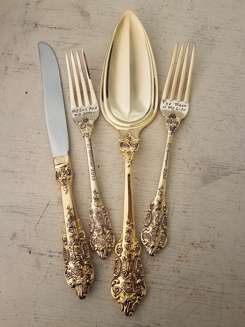 Goldweddingcakeforkforksserveranniversarypropscustoms Etsy