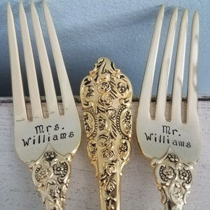 Wedding Dinner Set-Cake-Forks-Knives-Anniversary-Custom-Stamped-Bride-Groom-Gift-Accessories-Personalized-Matching-Gold-Date-Mr. and Mrs. image 4