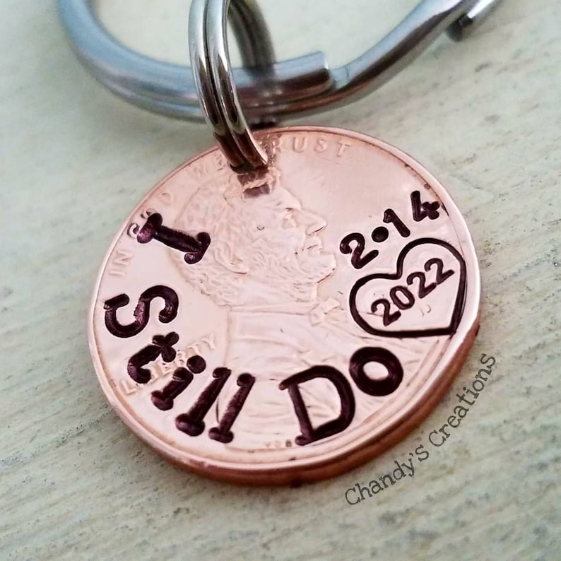 Penny Keychain-Custom-7th-Anniversary-Lucky-Me-Gift-Men-Husband-Boyfriend-Seven-Years-Initial-Unique-Engraved-Stamped-Wife-Daddy-Copper-2024 image 3