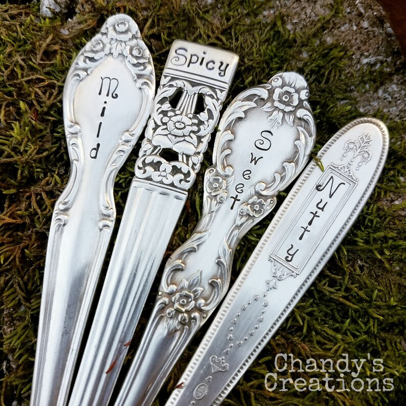 Custom-Cheese-Plant-Herb-Markers-Rustic-Board-Decor-Spreader-Server-Stamped-Engraved-Personalized-Silver-Vintage-Flatware-Gift-Props-Set