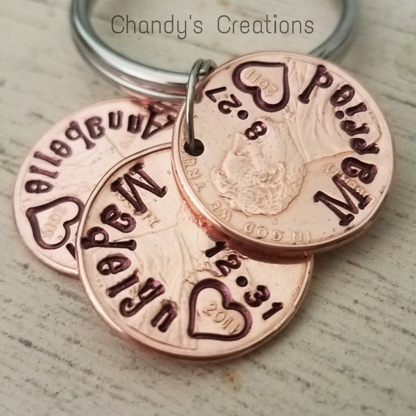 Name-Keychain-Lucky-Penny-Custom-Stamped-Unique-Gift-for-Him-Her-Token-Seventh-Anniversary-Engraved-Personalized-Children's-Names-Heart