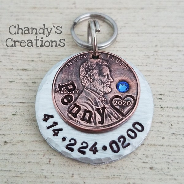Pet-Name-Tag-Birthstone-Keychain-Charm-Lucky-Penny-Custom-Stamped-Unique-Gift-Memorial-Engraved-Personalized-Fur-Baby-Heart-Date-Dog-Cat