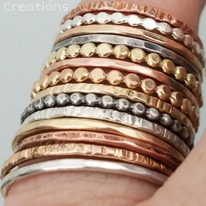 Stackable Rings-Sterling Silver-Rose-Gold-Copper-Midi-Layered-Bands-Beaded-Stacking-Band-Spacer-Dotted-Thin-Minimalist-Thumb-Pinky-Toe-Ring