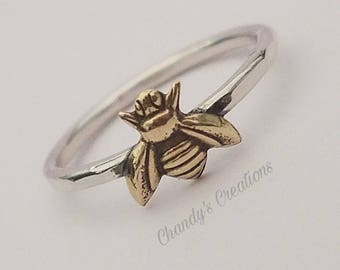 Queen-Bee-Ring-Sterling-Silver-Stackable-Rings-Beekeeper-Gift-Layered-Customized-Band-Crown-Bumble-Honey-Princess-Tiny-Simple-Pinky-Thumb