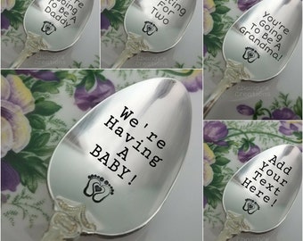 Baby Announcement-Spoon-Pregnancy-Custom-Stamped-Name-Gender Reveal-Gift-Engraved-Silverware-You're Going To Be A Daddy-We're Having A Baby