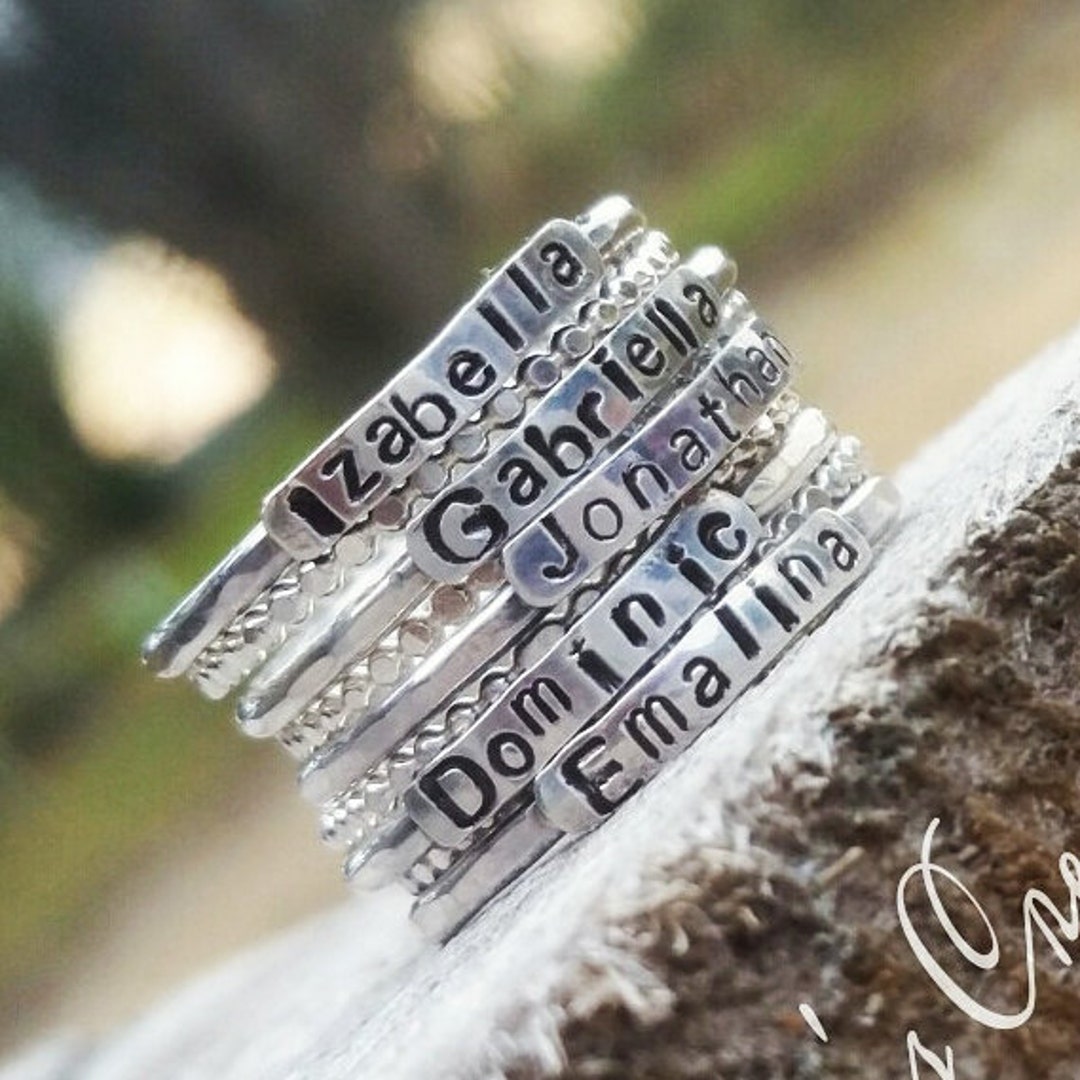 2mm Sterling Silver Stackable Name Rings, Stackable Mother's Rings