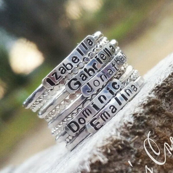 2mm Sterling Silver Stackable Name Rings, Stackable Mother's Rings, Push Present, Stackable Rings, Customized Rings, Name Rings Stackable