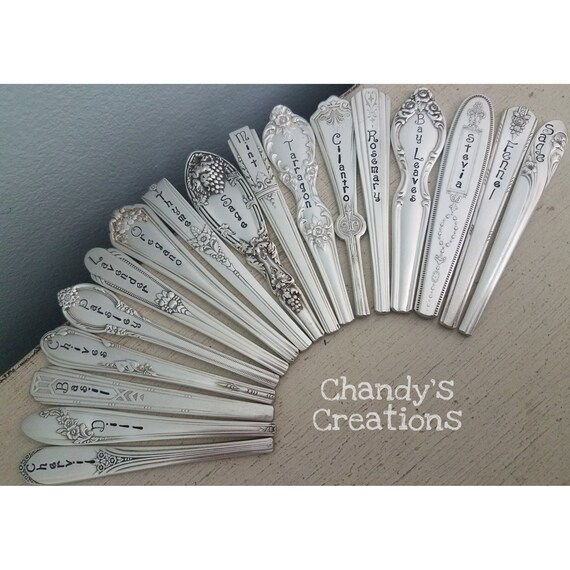 Custom-Cheese-Plant-Herb-Markers-Rustic-Board-Decor-Spreader-Server-Stamped-Engraved-Personalized-Silver-Vintage-Flatware-Gift-Props-Set