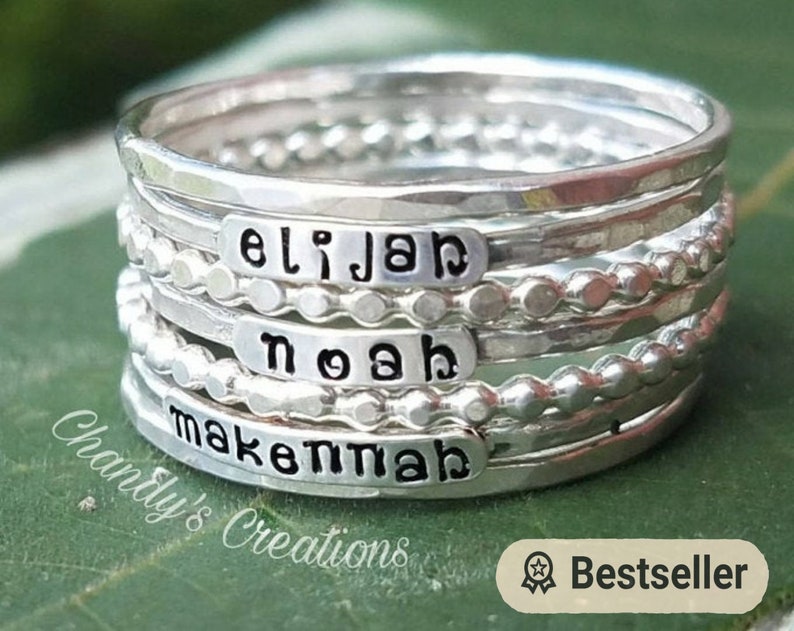 2mm-Sterling-Silver-Stackable-Name-Rings-Font-Mothers Ring-Push-Present-Stacking-Band-Customized-Thumb-Pinky-Hammered-Spacers-Set-Gift-Bead 