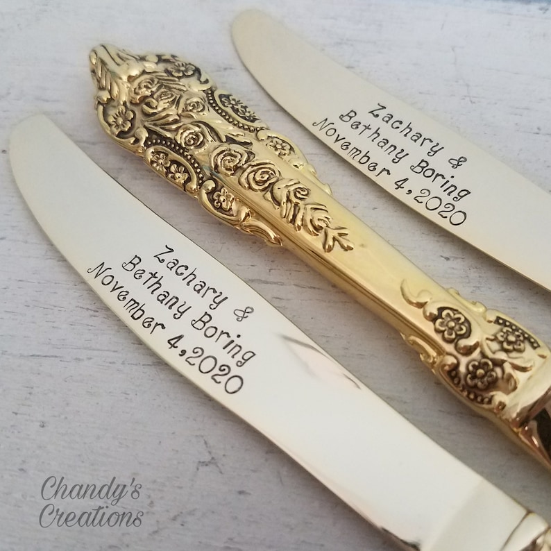 Wedding Dinner Set-Cake-Forks-Knives-Anniversary-Custom-Stamped-Bride-Groom-Gift-Accessories-Personalized-Matching-Gold-Date-Mr. and Mrs. image 3