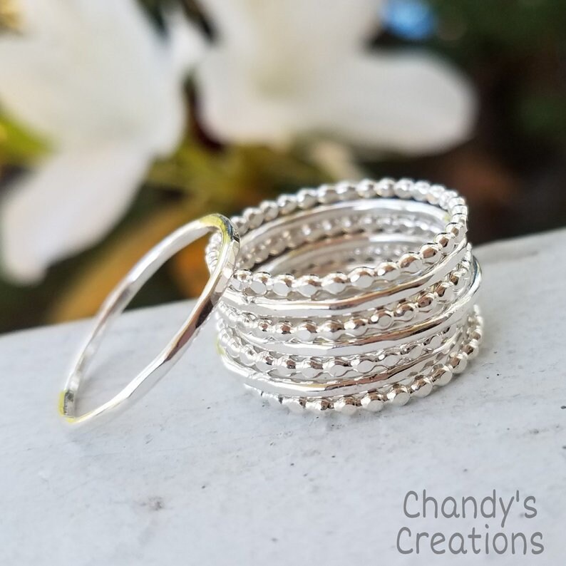 2mm-Sterling-Silver-Stackable-Name-Rings-Font-Mothers Ring-Push-Present-Stacking-Band-Customized-Thumb-Pinky-Hammered-Spacers-Set-Gift-Bead