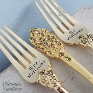 Wedding Dinner Set-Cake-Forks-Knives-Anniversary-Custom-Stamped-Bride-Groom-Gift-Accessories-Personalized-Matching-Gold-Date-Mr. and Mrs. image 7