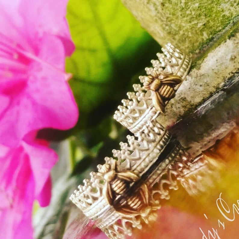 Queen-Bee-Ring-Sterling-Silver-Stackable-Rings-Beekeeper-Gift-Layered-Customized-Band-Crown-Bumble-Honey-Princess-Tiny-Simple-Pinky-Thumb