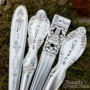 Custom-Cheese-Plant-Herb-Markers-Rustic-Board-Decor-Spreader-Server-Stamped-Engraved-Personalized-Silver-Vintage-Flatware-Gift-Props-Set