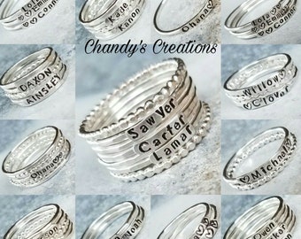 2mm Sterling Silver Stackable Name Rings, Stackable Mother's Rings, Push Present, Stackable Rings, Customized Rings, Name Rings Stackable