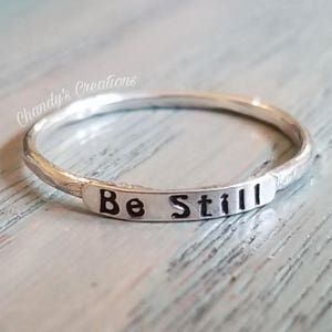 2mm Sterling, Silver, Stackable, Blessed, Ring, Be Still, Stacking, Rings, Customized, Christian Jewelry, Inspirational, Faith, Hope, Love