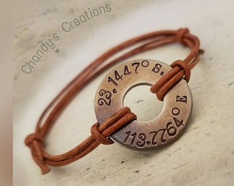 Leather-Bracelet-Knotted-Wrap-Washer-Custom-Adjustable-Black-Brown-Gift-Stamped-Engraved-Cuff-Cord-Initial-Couple-Set-Anniversary-Husband