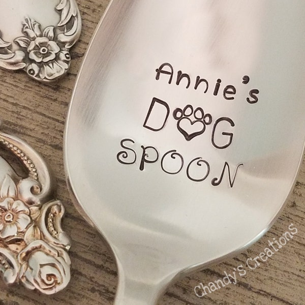 Custom-Dog-Cat-Spoon-Stamped-Name-Personalized-Pet-Gift-Engraved-Shabby-Chic-Silverware-Server-Teaspoon-Tablespoon-Food-Silver-Paw Print-Fun