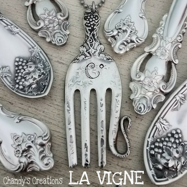 Elephant-LA VIGNE-Collier-Porte-clés-Upcycled-Fourche-Bijoux-Gravé-Estampillé-Argent-Pendentif-vintage-Antique-Mammouth-Recyclé-