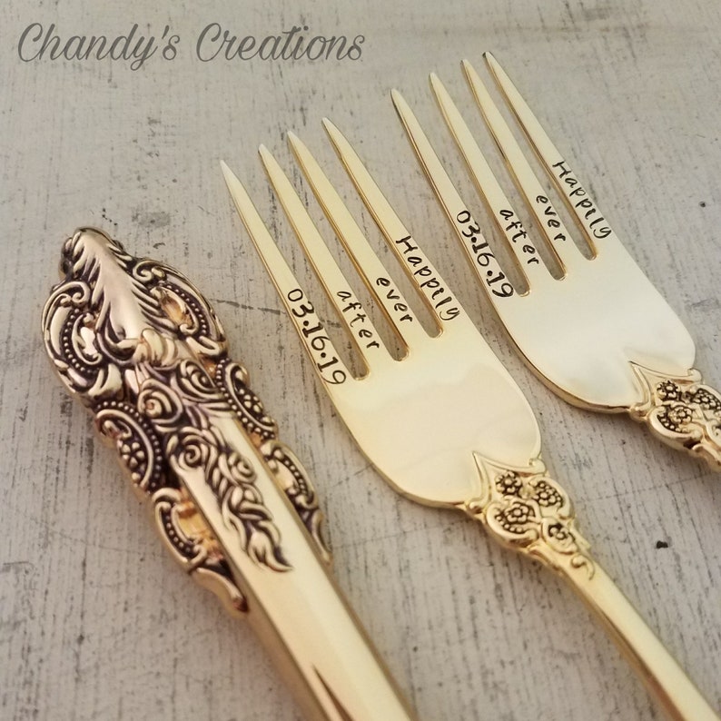 Wedding Dinner Set-Cake-Forks-Knives-Anniversary-Custom-Stamped-Bride-Groom-Gift-Accessories-Personalized-Matching-Gold-Date-Mr. and Mrs. image 5