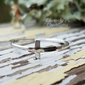 Cross, Sterling Silver, Stackable, Layered, Customized, Band, Cross Ring, Horizontal, Christian, Baptism, Baptismal, Jewelry, Sideways, Midi