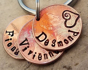 Name-Keychain-Lucky-Penny-Custom-Stamped-Unique-Gift-for-Him-Her-Token-Seventh-Anniversary-Engraved-Personalized-Children's-Names-Heart
