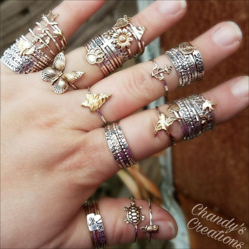 Queen-Bee-Ring-Sterling-Silver-Stackable-Rings-Beekeeper-Gift-Layered-Customized-Band-Crown-Bumble-Honey-Princess-Tiny-Simple-Pinky-Thumb