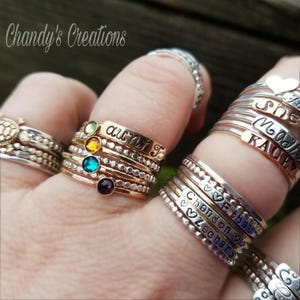 3mm Birthstone, Gold, Ring, Rings, Sterling Silver, Stackable, Midi, Layered, Name, Hammered, Beaded, Stack, Band, Spacer, Mixed Metal, Mom image 5