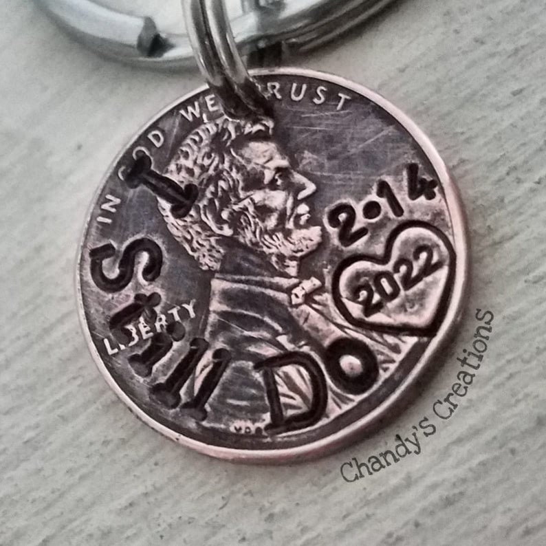Penny Keychain-Custom-7th-Anniversary-Lucky-Me-Gift-Men-Husband-Boyfriend-Seven-Years-Initial-Unique-Engraved-Stamped-Wife-Daddy-Copper-2024 image 4