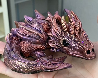 Dragon sculpture/Polymer clay /Handmade/Purple pink  Dragon/miniature