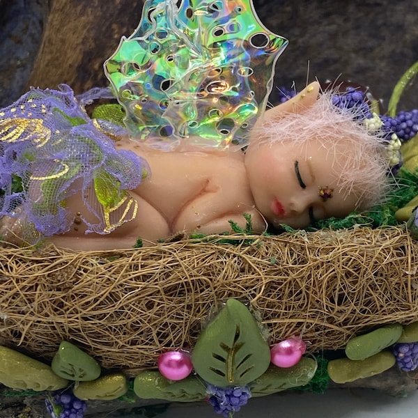 Handmade Baby fairy /pixie in her cosy bed