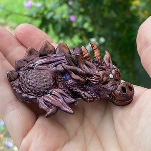 Polymer Clay Baby Dragon: Red Bronze Mica, Rhinestone Detail