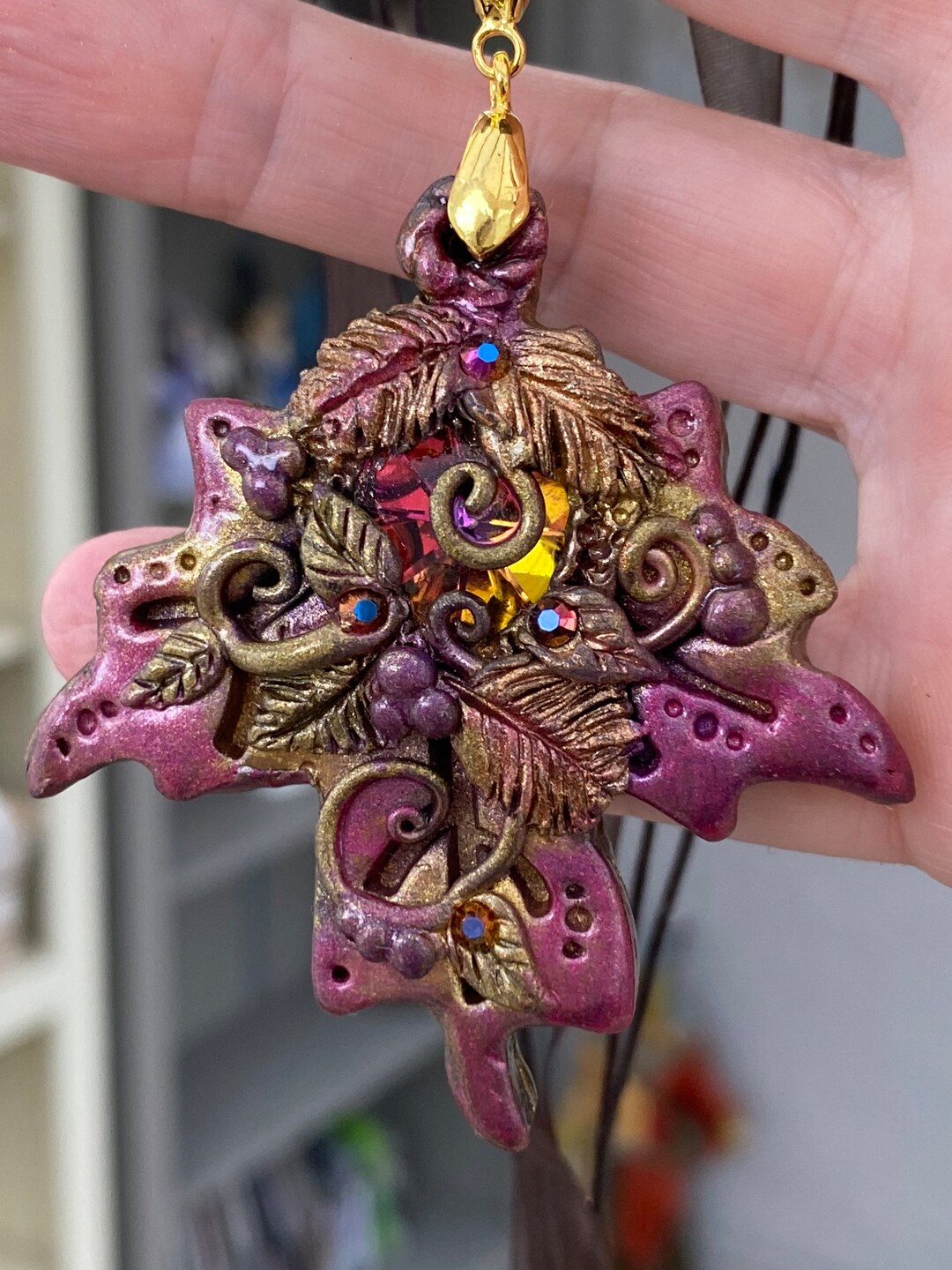 Handmade Polymer Clay Fairy Leaf Style Pendant - Etsy