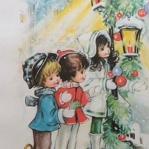 Vintage Christmas Print, Original Book Page, Retro Art, Sweet Children, Nursery Print, Children Christmas Book, Frameable Print