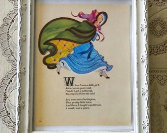 Vintage Nursery Rhyme Original Book Page, "When I Was a Little Girl” watercolor Picture