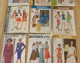 Vintage Sewing Patterns Lot, 70s-80s Bell Bottoms, Tunic, Pantsuit
