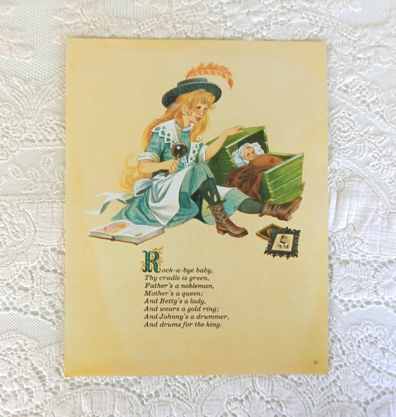 Vintage Nursery Rhyme Print Actual Book Page Rock A Bye Etsy