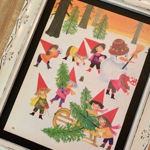 Original Book Page, Felicitas Kuhn,  Elf Print, 7.5 x 10.5", Children Christmas Book, Frameable Print, 1960’s Christmas, German artwork