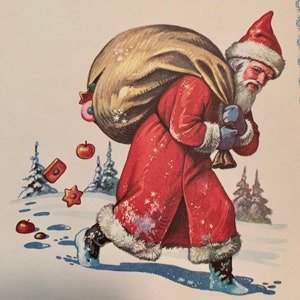 Christmas in the Forest, Vintage Santa Print, Actual Book Page, 10.5 x 7.5”, Gottlisch, European Book Page