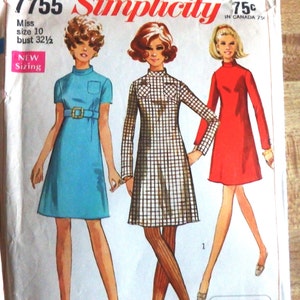 Mod 60&#39;s Mini Dress, Simplicity 7755 Misses Dress Size 10, bust 32 1/2, A-line Mini Dress, Star Trek Costume, Simple to Sew