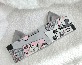 Zachte katoenen hoofdband kattenoor | Haaraccessoire pasgeboren baby, grijs, roze, meisje, cadeau