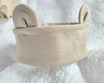 Zachte katoenen hoofdband met berenoor | Neutraal beige babyhaaraccessoire