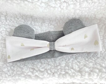 Handgemaakte katoenen muisoorhoofdband voor peuters en kinderen, strikaccessoire met hartprint