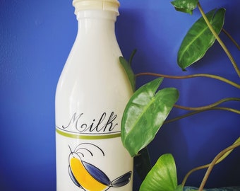 Vintage Milk Milk Glass White Painted Bottle With Bird