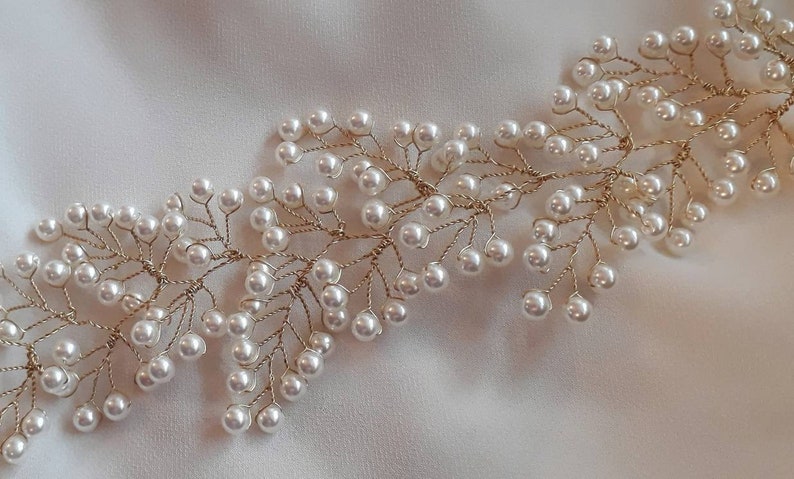 Bridal hair vine, hair vine pearls, bridal headpiece, wedding hair vine, bridal hair piece, gold hair vine, silver hair vine, Bridal crown, image 5