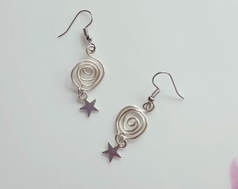 Silver Hypoallergenic Ear Wire Dangle Earrings Charm Silver Copper Wire Drop with Star Charms