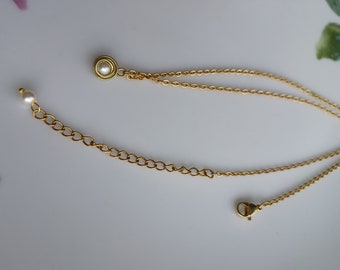 Handmade Bespoke Gold Chain Necklace with Ivory Small Imitation Pearl Bead Twisted Gold Copper Wire