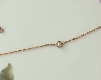 Handmade Bespoke Gold Chain Necklace with Ivory Pearl and Copper Gold Wire